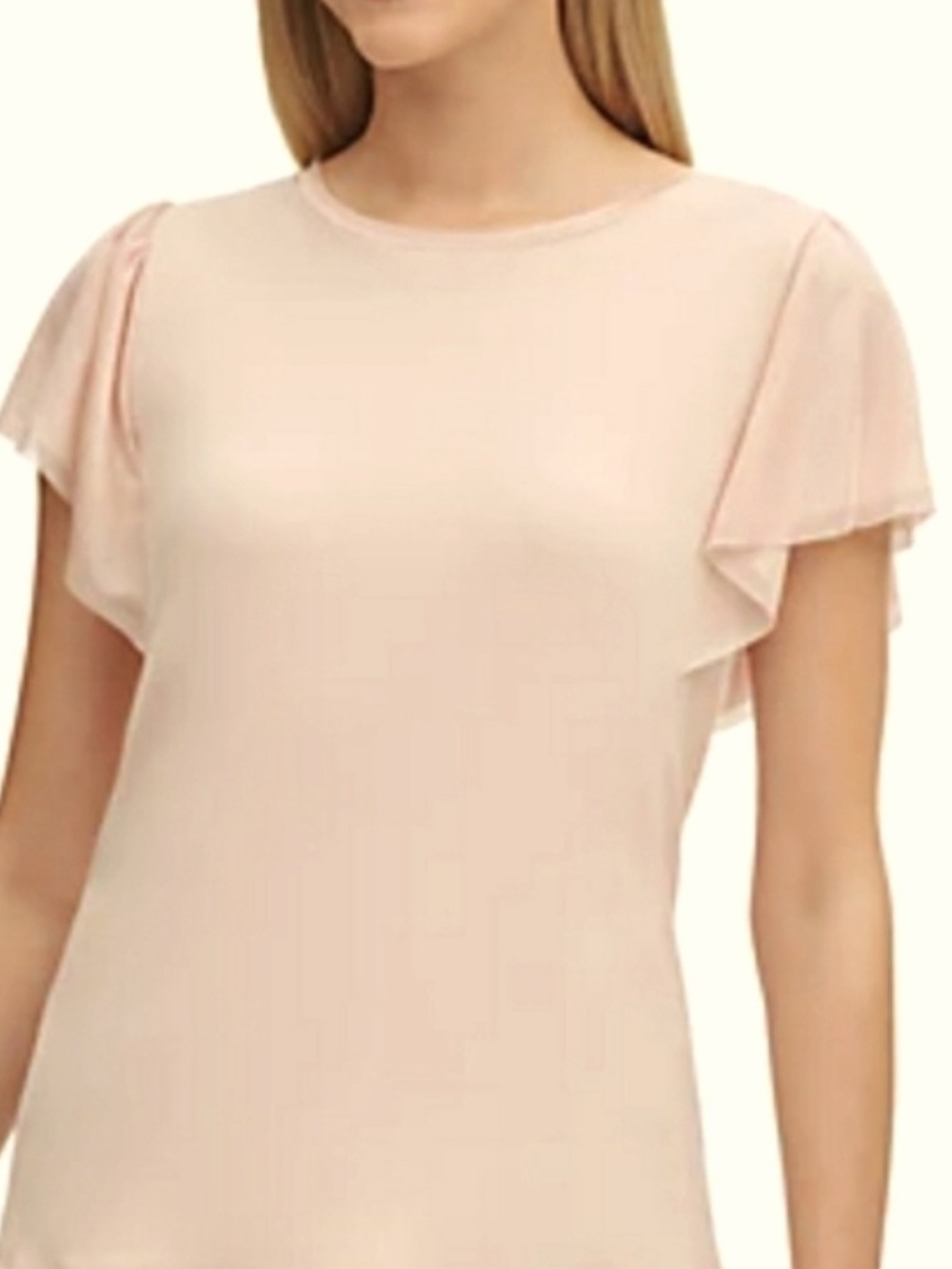 Like New! Calvin Klein Sheer Flutter Sleeve Crewneck Top - Blush Pink - Medium